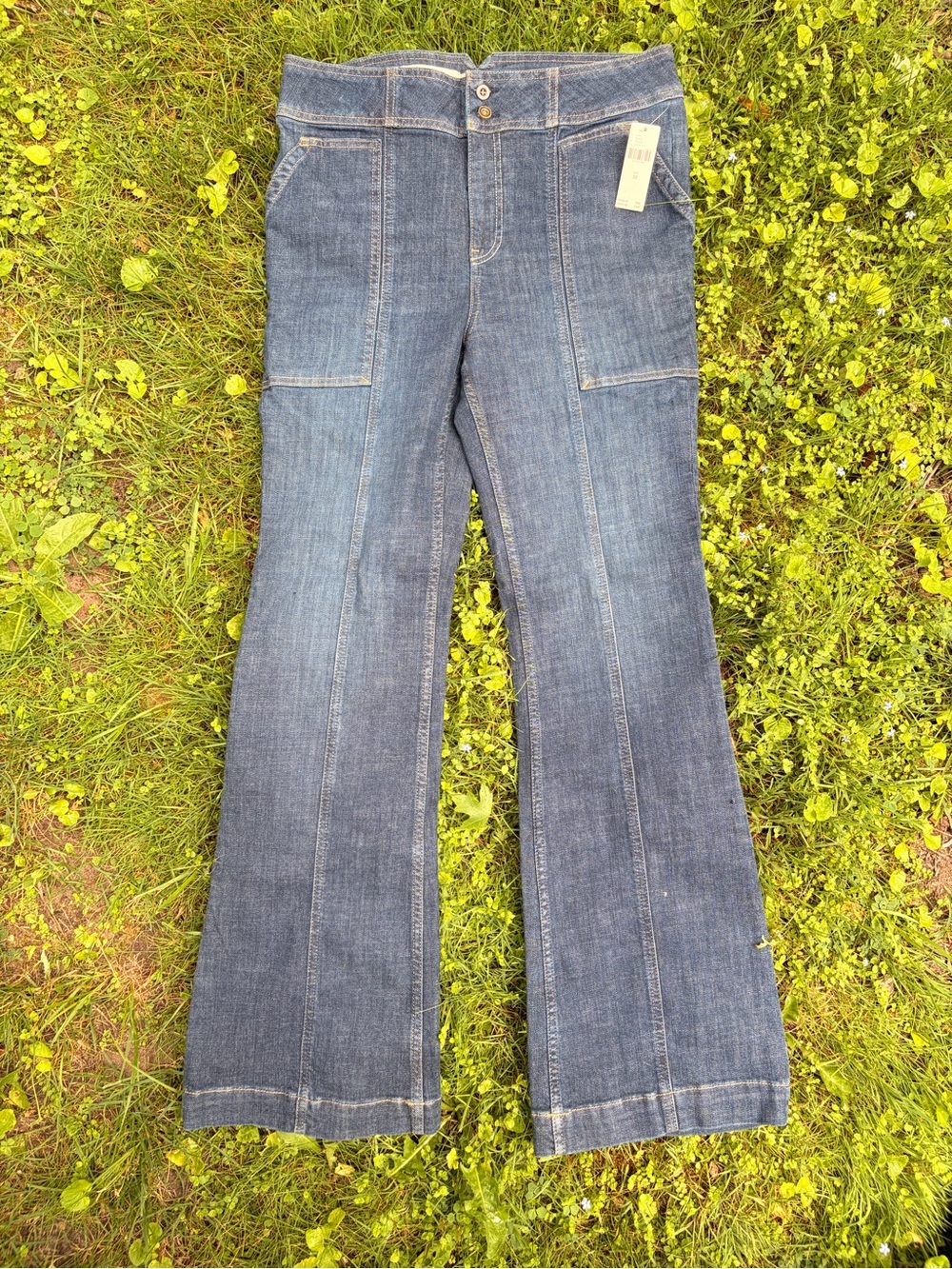 Pilcro and the Letterpress Wide-Leg Flare Jeans in Dark Blue